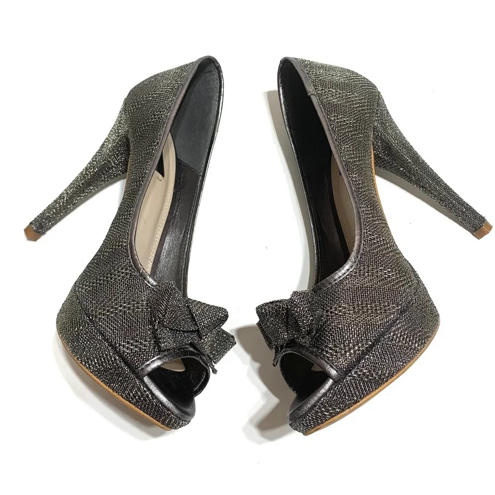 EUC Zara Charcoal Gray Metallic Textured Evening Heels Sz EUR 37 - Picture 3 of 12